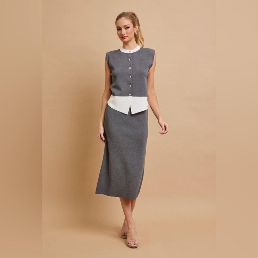 Gray Sleeveless Midi Skirt Set